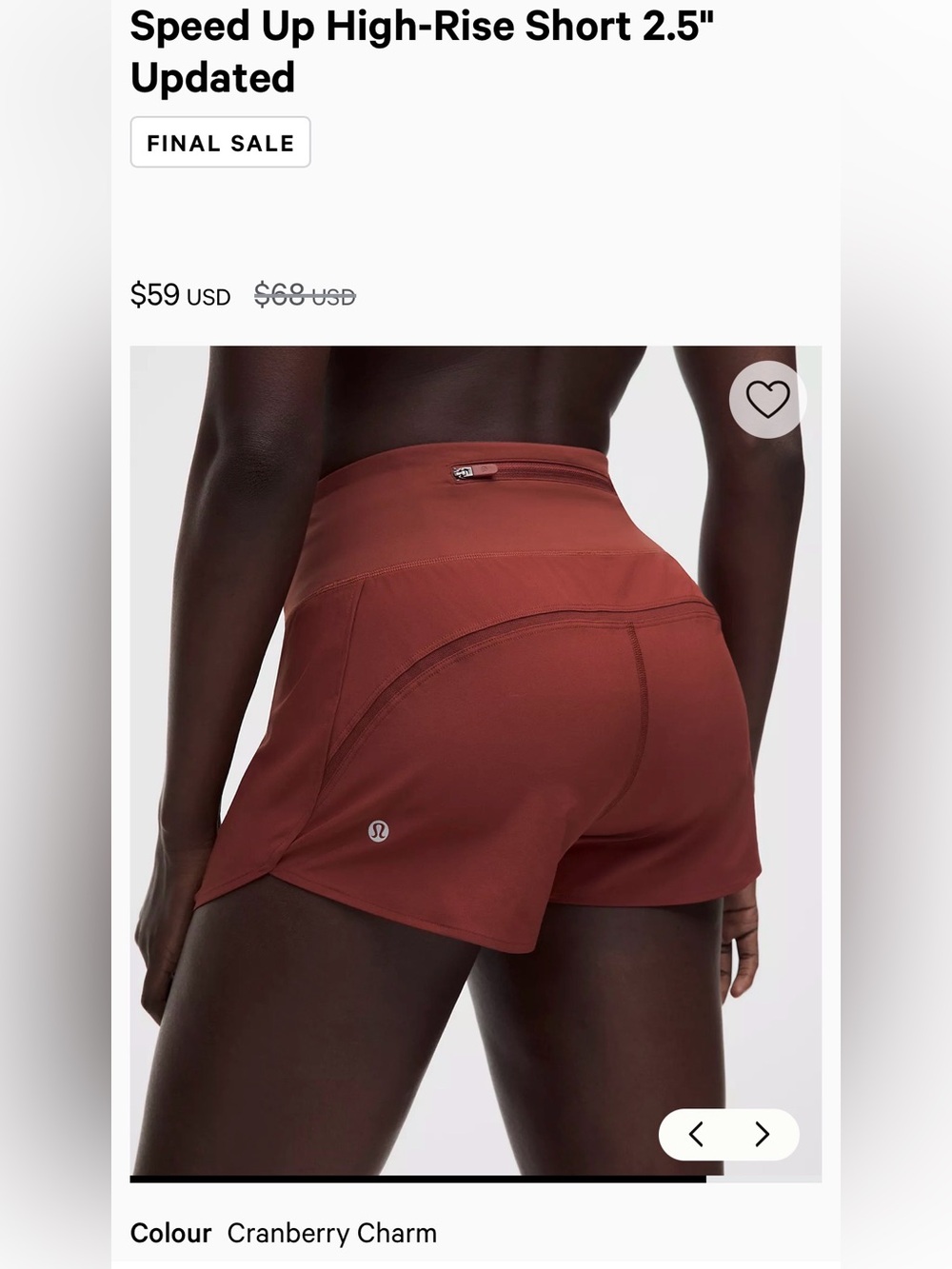 lululemon - NEW Women's S- Speed Up HR Shorts 2.5 in Cranberry Charm
